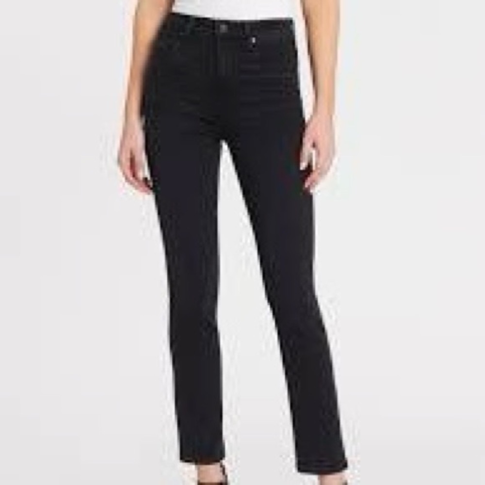 PAIGE Sarah Slim High Rise Straight Leg Jeans in Black Willow Wash Size 25